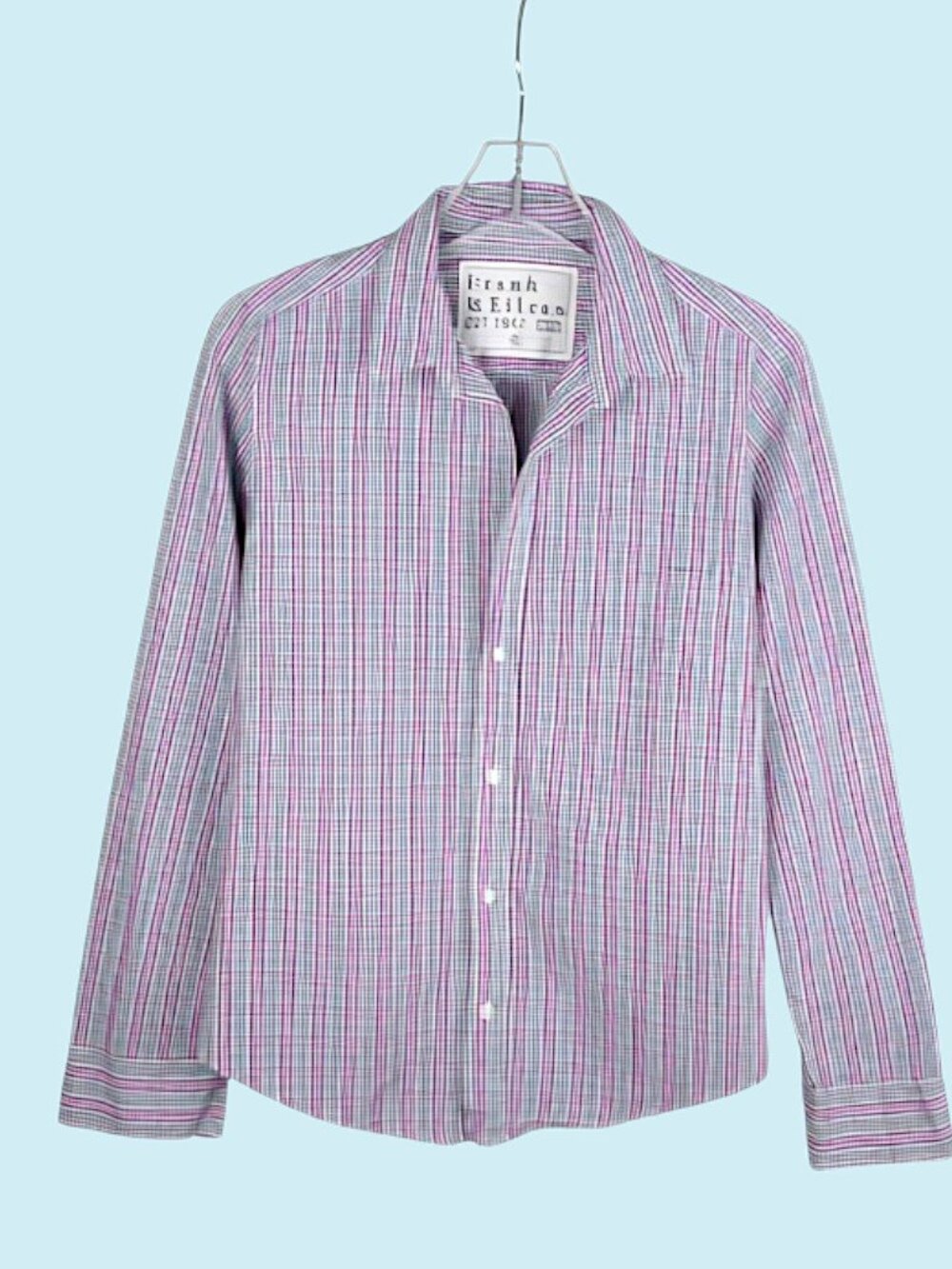 Frank & Eileen Barry Button Up Shirt Small Purple Gingham Plaid Preppy Coastal